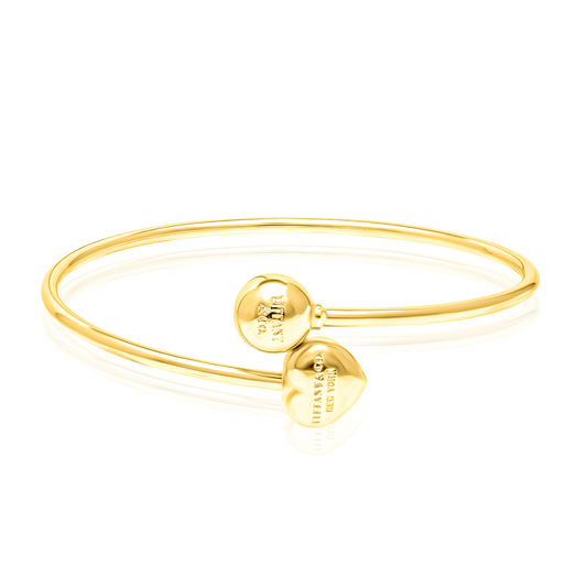 18K Pure Gold Heart Ball Bangle