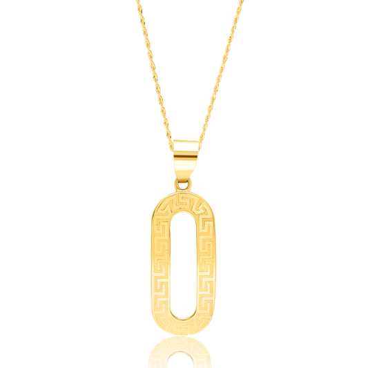 18K Pure Gold Long Oval Necklace