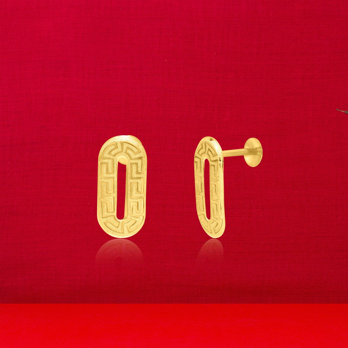 18K Pure Gold Oval Square Screw Earring Set