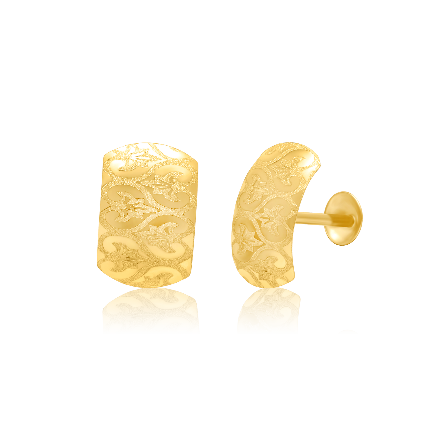 18K Pure Gold Curved Screw Earring Set