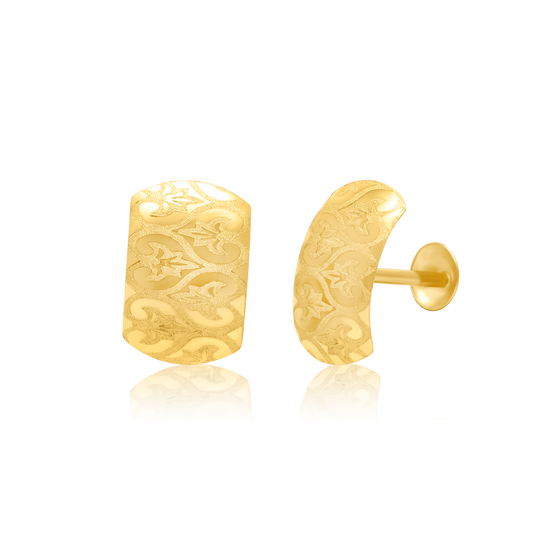 18K Pure Gold Curved Screw Earring Set