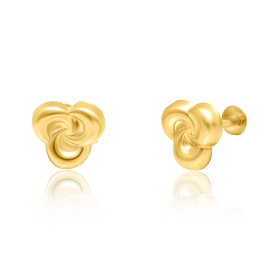 18K Pure Gold Flower Screw Earring Set