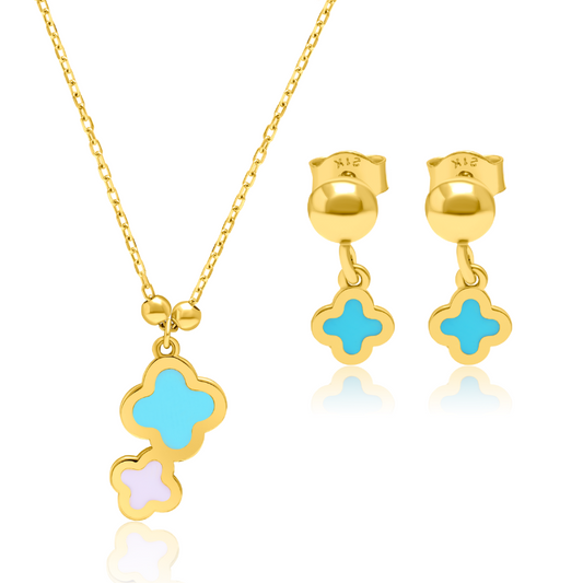 21K Pure Gold Skyblue Flower Jewelry Set