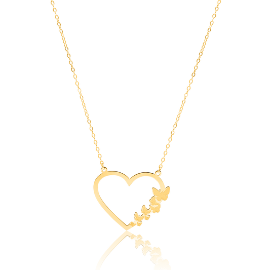 18K Pure Gold Heart Butterfly Necklace