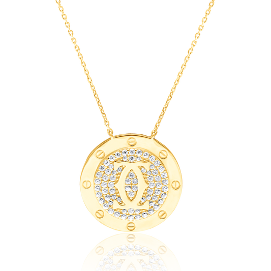 18K Pure Gold Round C.H Stone Necklace