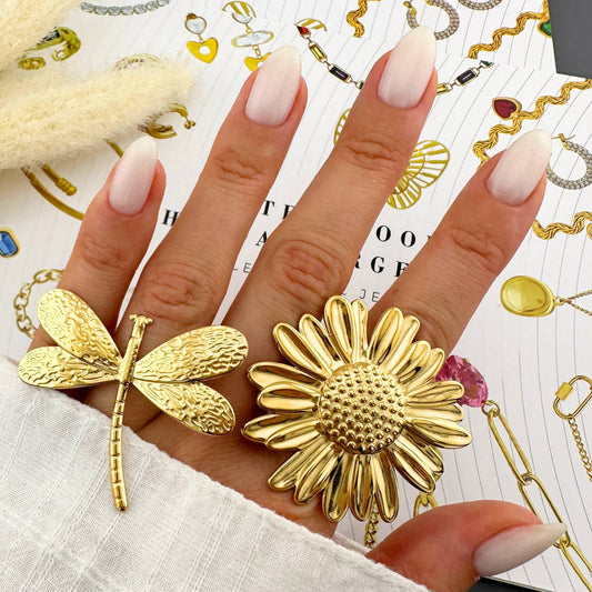 Dragonfly Ring, 18K Gold Plated Steel