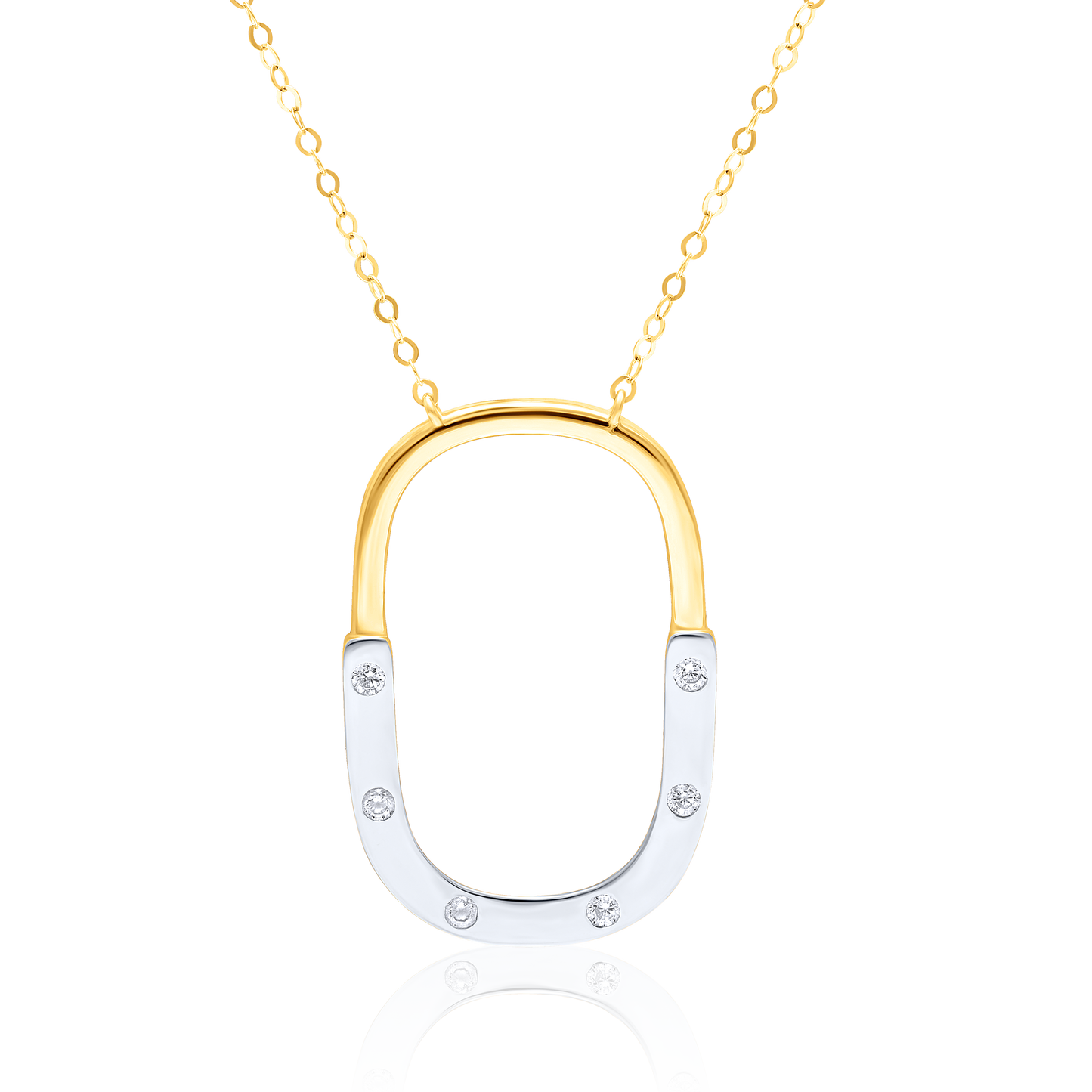 18K Pure Gold 2 Color Curved Square Necklace