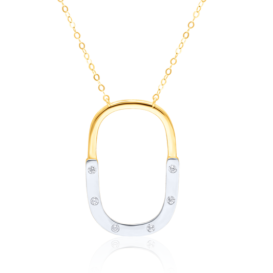 18K Pure Gold 2 Color Curved Square Necklace