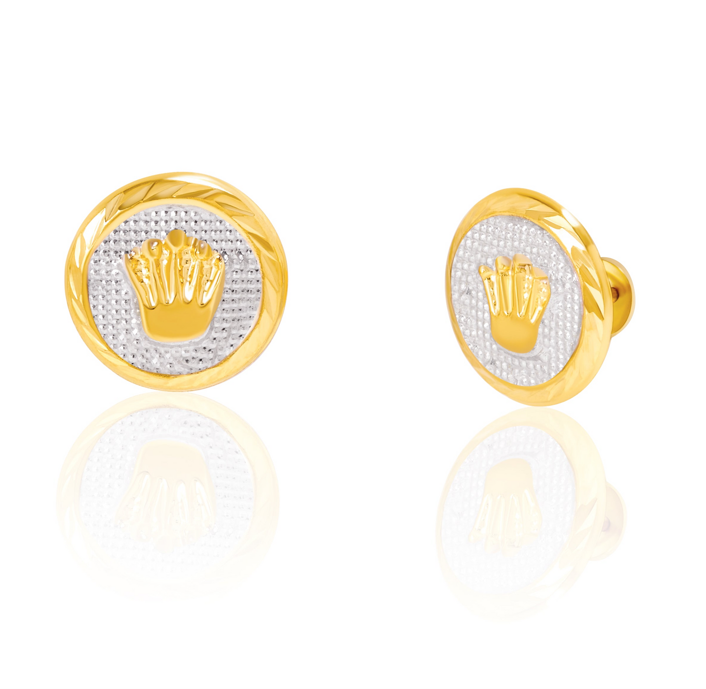 18K Pure Gold Crown Screw Earring Set