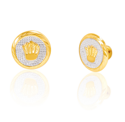 18K Pure Gold Crown Screw Earring Set