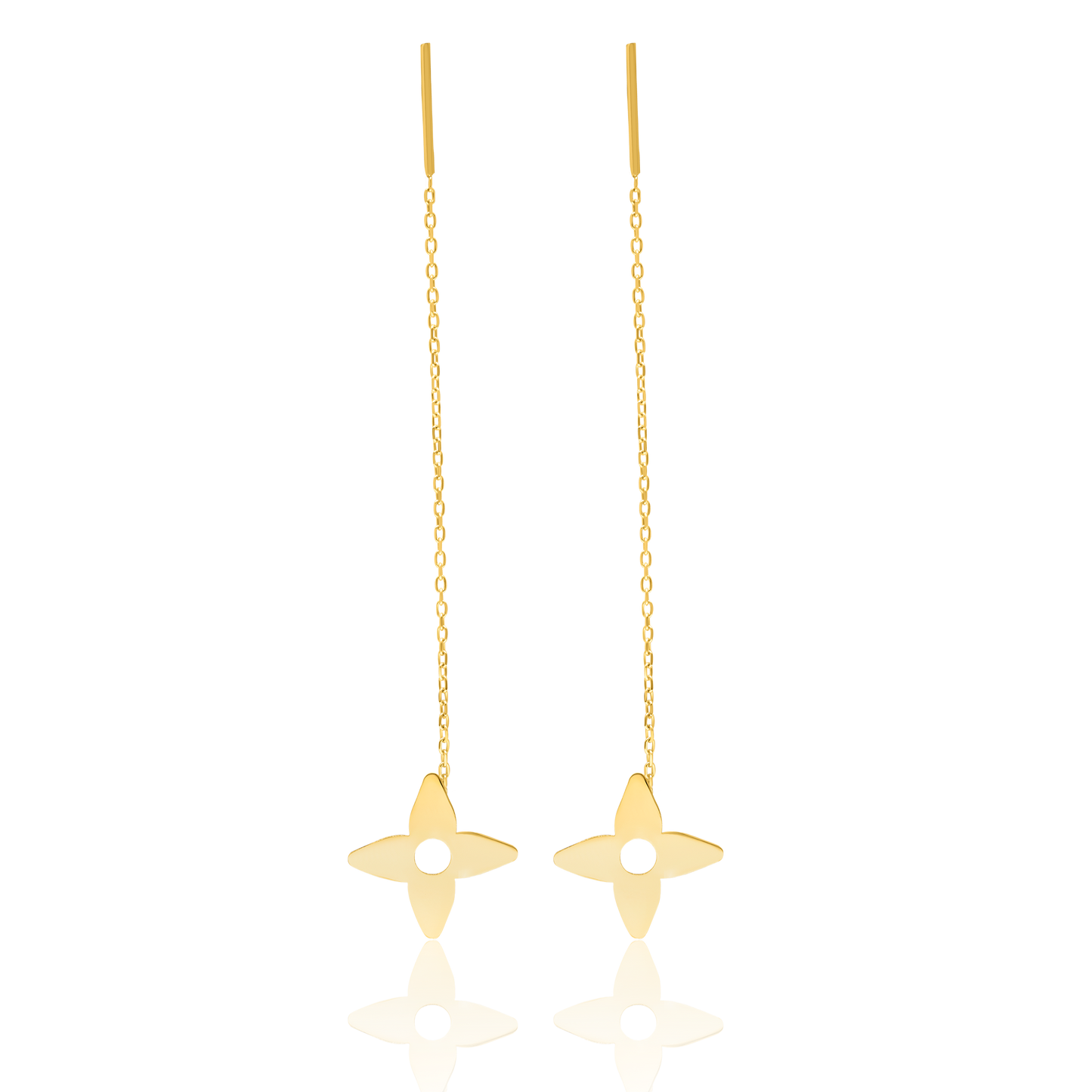 18K Pure Gold Flower Hanging Earring Set