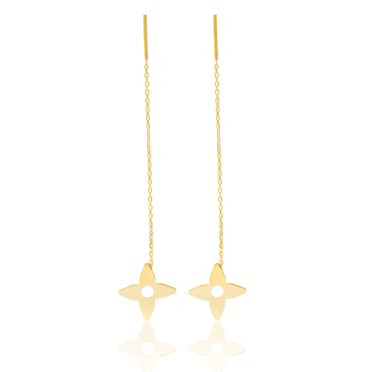 18K Pure Gold Flower Hanging Earring Set