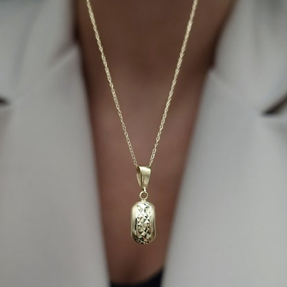 18K Pure Gold Curved Pendant Necklace