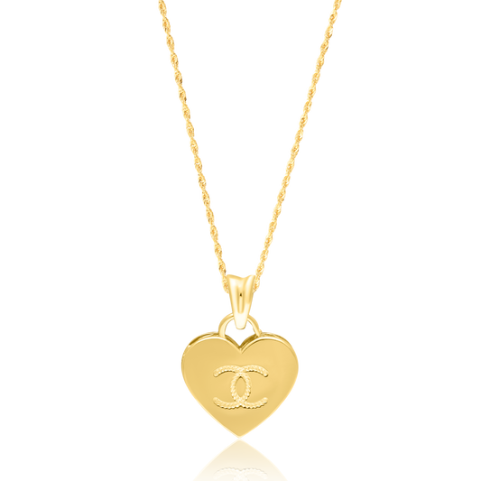 18K Pure Gold Heart C.H Necklace