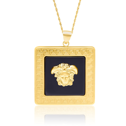 18K Pure Gold Square Black V.R.C Necklace