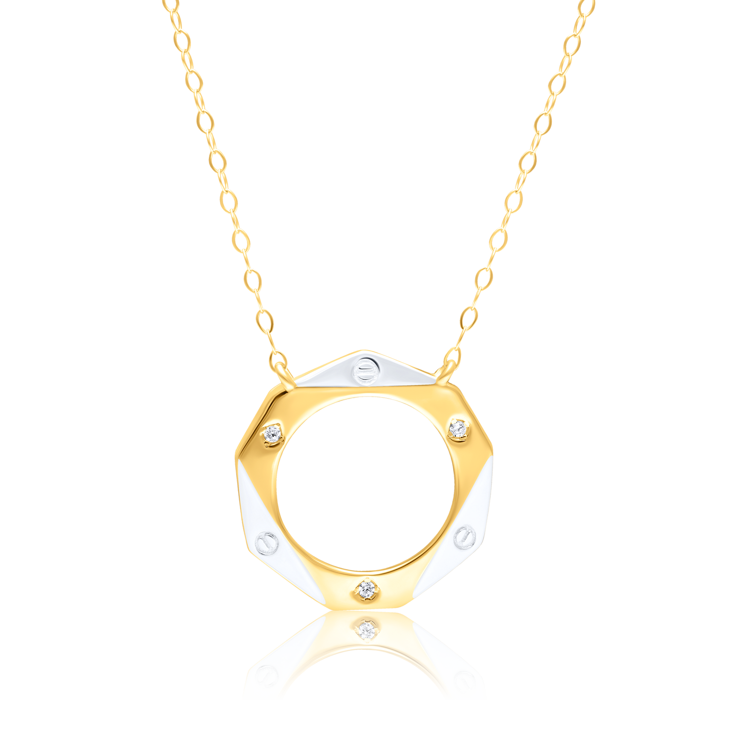 18K Pure Gold 2 Color Round Stone Necklace