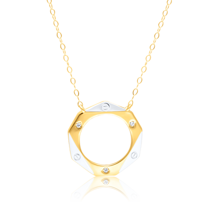 18K Pure Gold 2 Color Round Stone Necklace