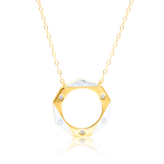 18K Pure Gold 2 Color Round Stone Necklace
