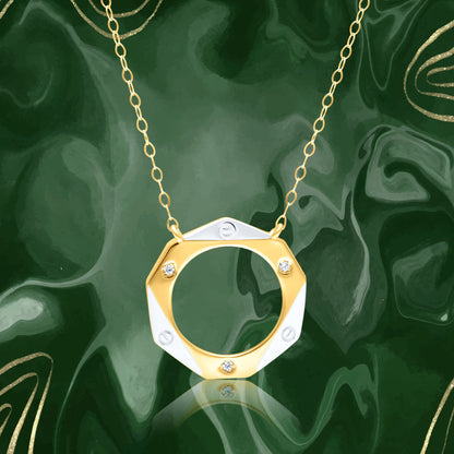 18K Pure Gold 2 Color Round Stone Necklace