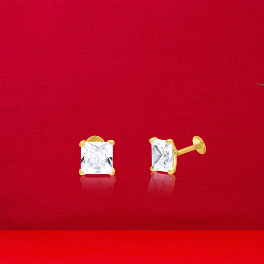 18K Pure Gold Stone Screw Earring Set