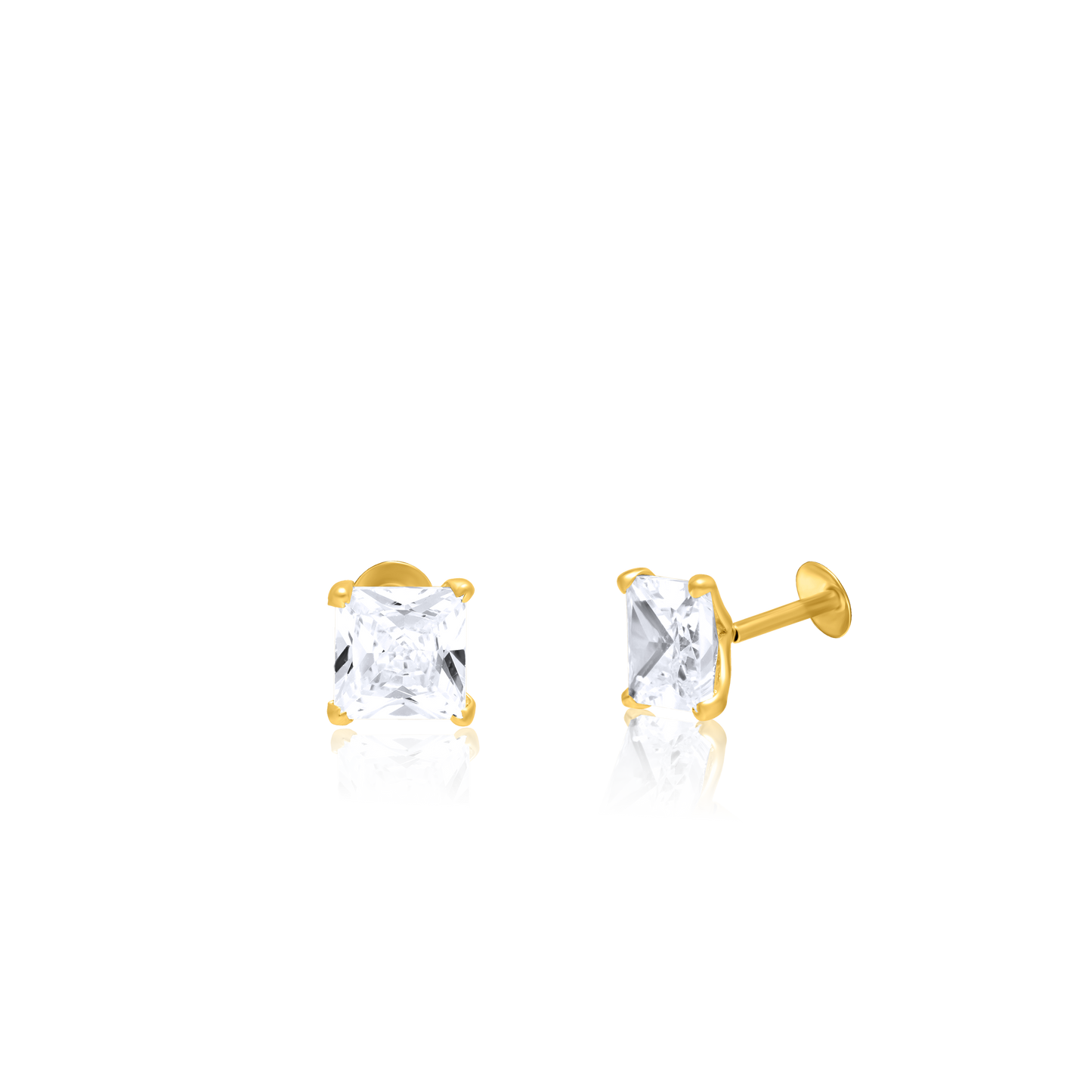 18K Pure Gold Stone Screw Earring Set