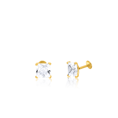 18K Pure Gold Stone Screw Earring Set