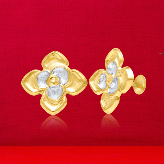 18K Pure Gold 2 Color Flower Screw Earring Set