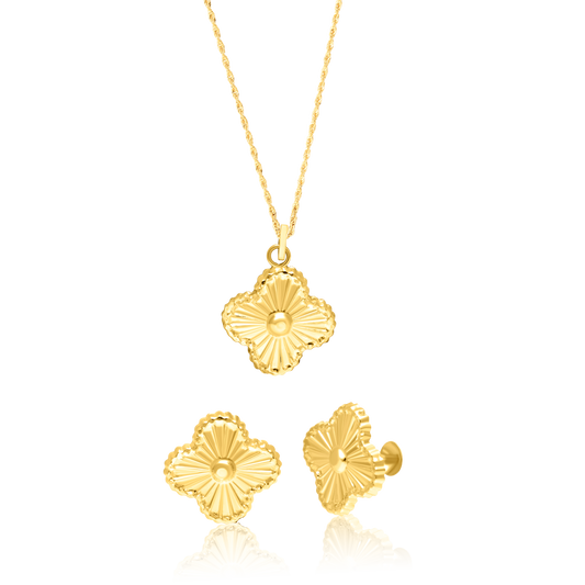 18K Pure Gold Flower Screw Jewelry Set