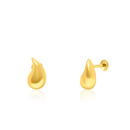 18K Pure Gold Rain Drop Screw Earring Set