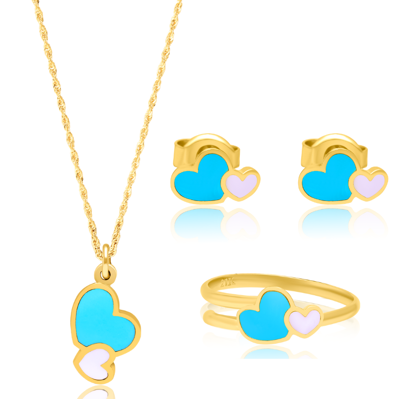 21K Pure Gold Skyblue Hearts Jewelry Set