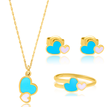 21K Pure Gold Skyblue Hearts Jewelry Set