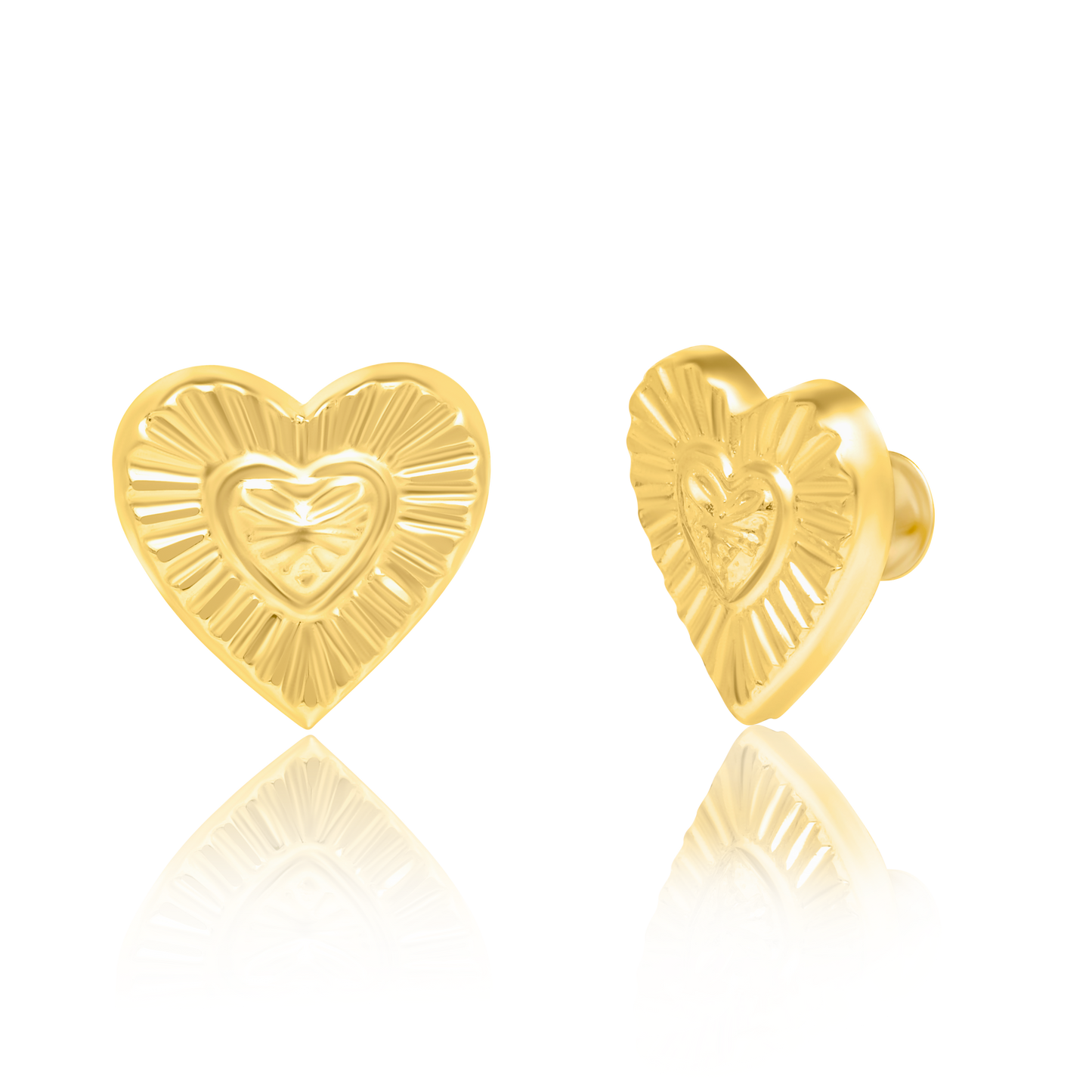 18K Pure Gold Screw Heart Earring Set