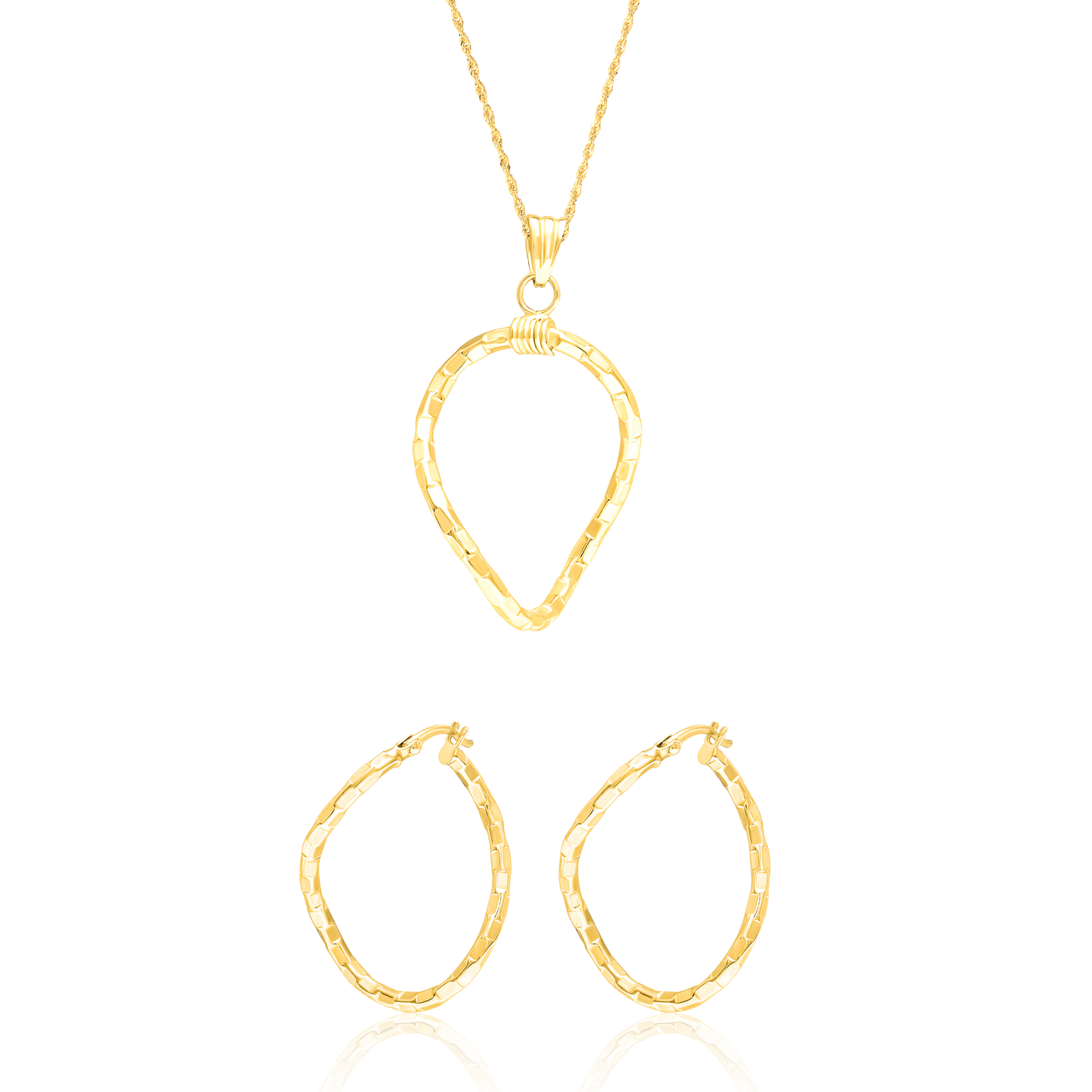 18K Pure Gold Twisted Oval Jewelry Set