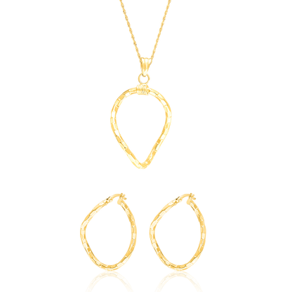 18K Pure Gold Twisted Oval Jewelry Set