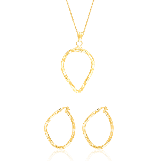 18K Pure Gold Twisted Oval Jewelry Set