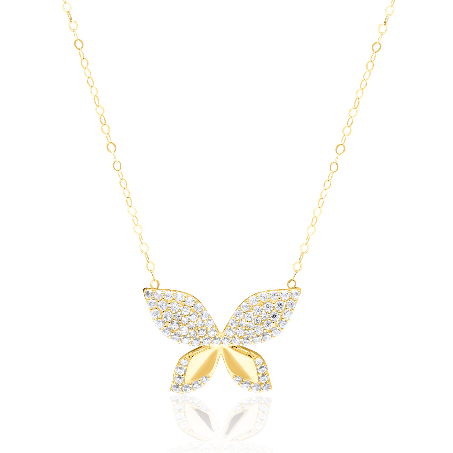 18K Pure Gold Butterfly Stone Necklace