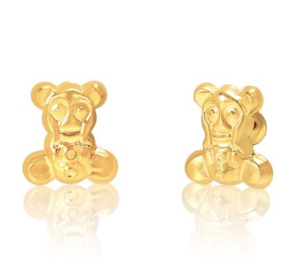 18K Pure Gold Teddy Bear Screw Earring Set