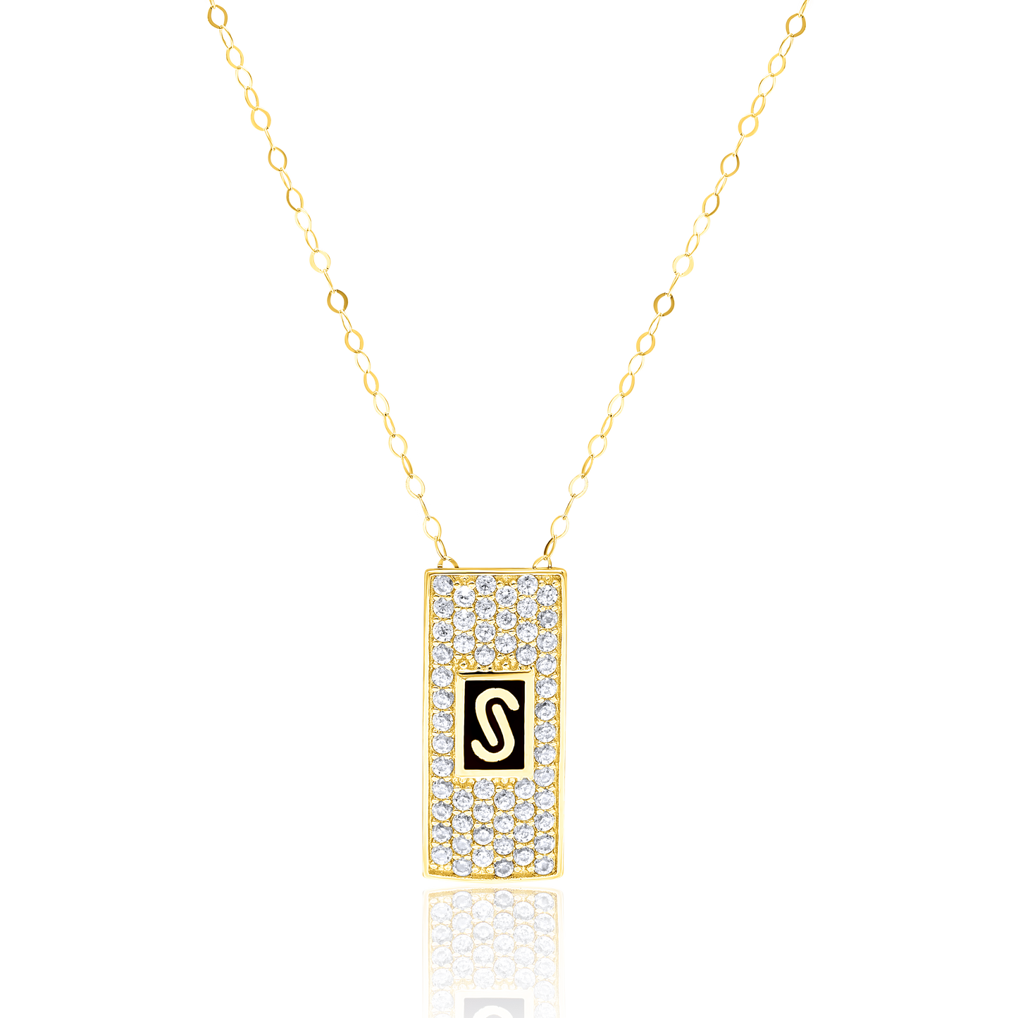 18K Pure Gold Elegant Long Square Stone Necklace