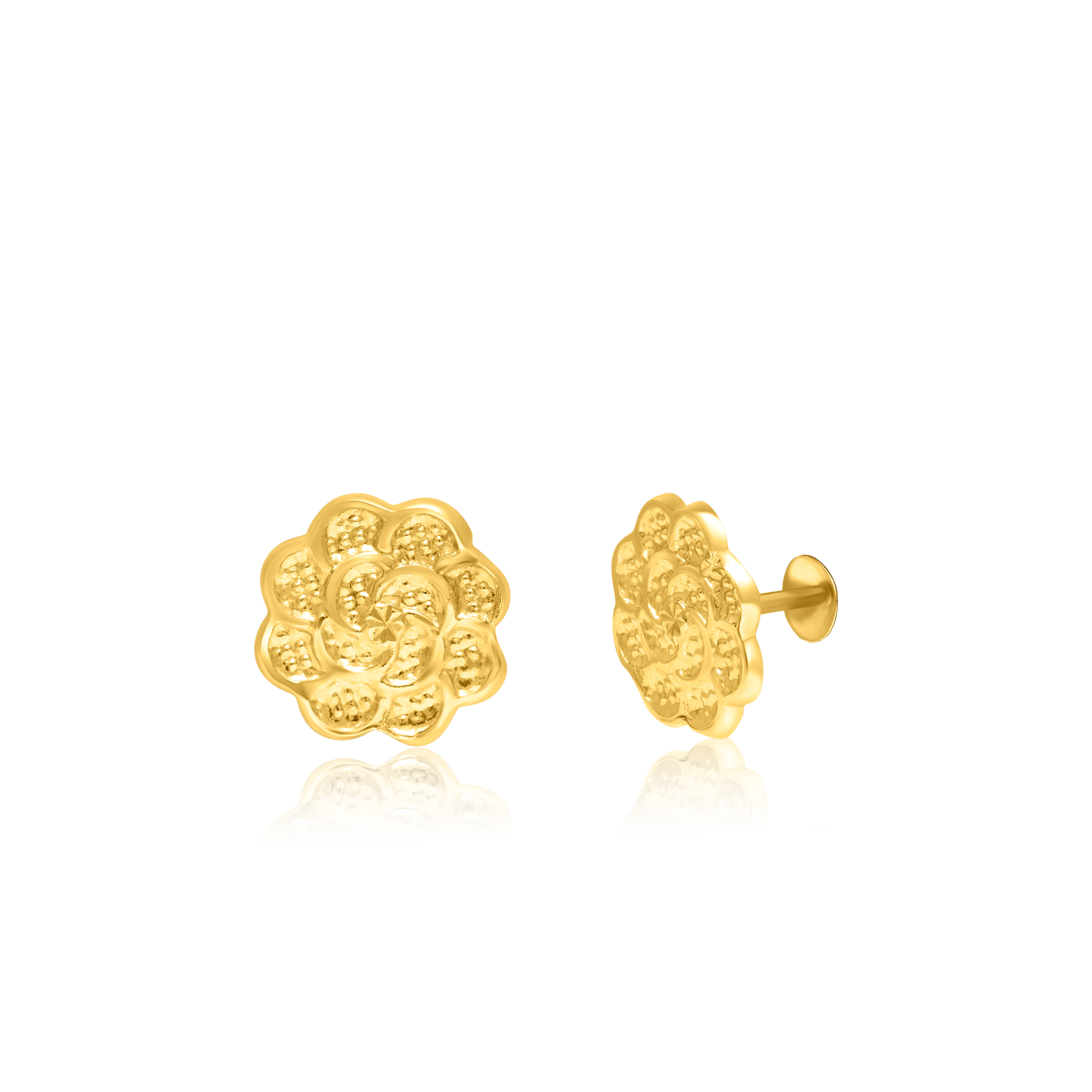 18K Pure Gold Flower Screw Earring Set