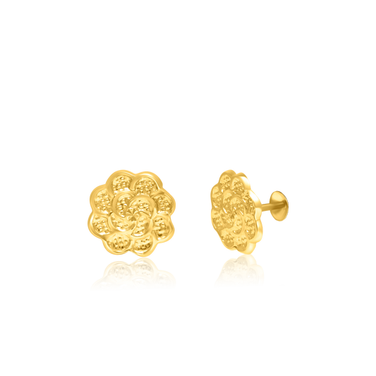 18K Pure Gold Flower Screw Earring Set