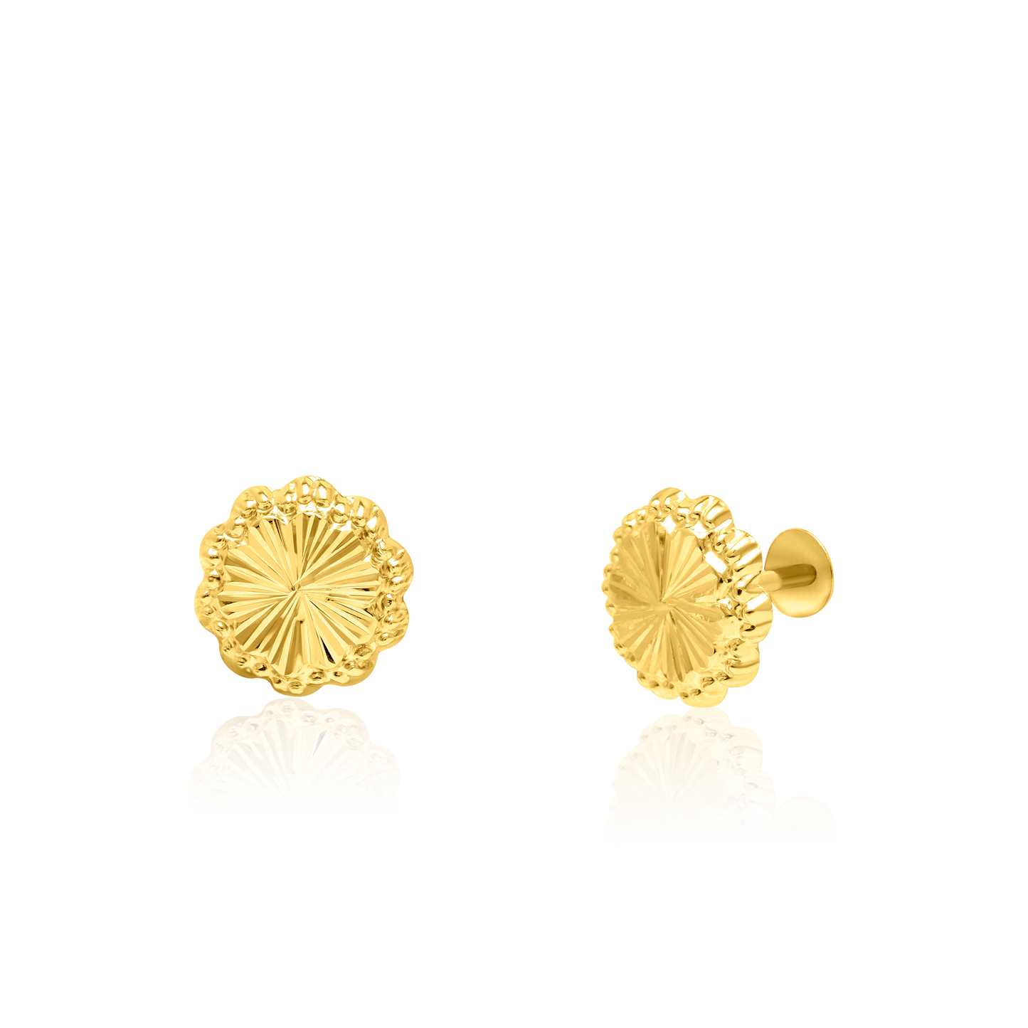 18K Pure Gold Flower Screw Earring Set