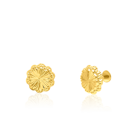 18K Pure Gold Flower Screw Earring Set