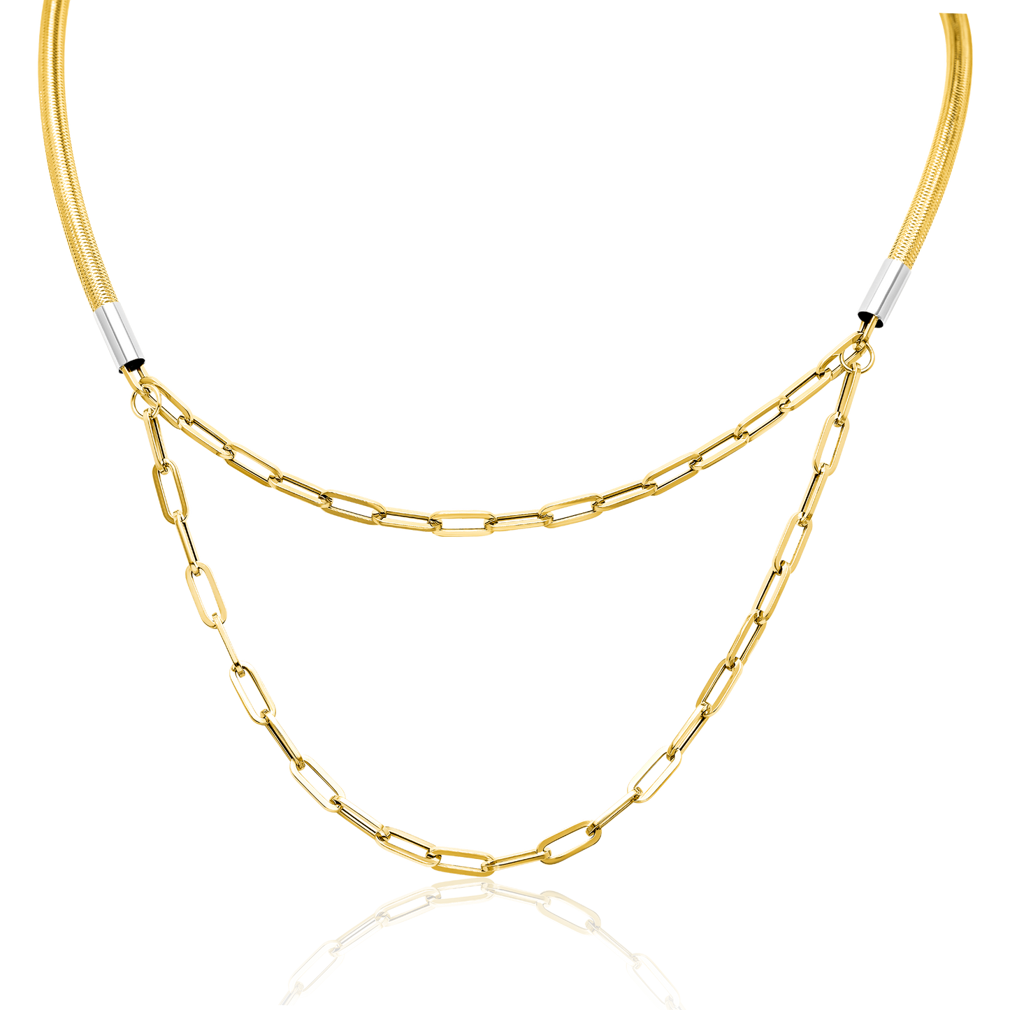 18K Pure Gold 2 Layer Linked Necklace
