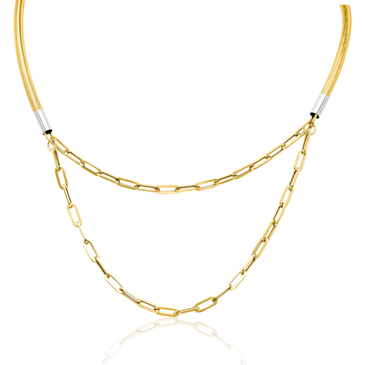 18K Pure Gold 2 Layer Linked Necklace