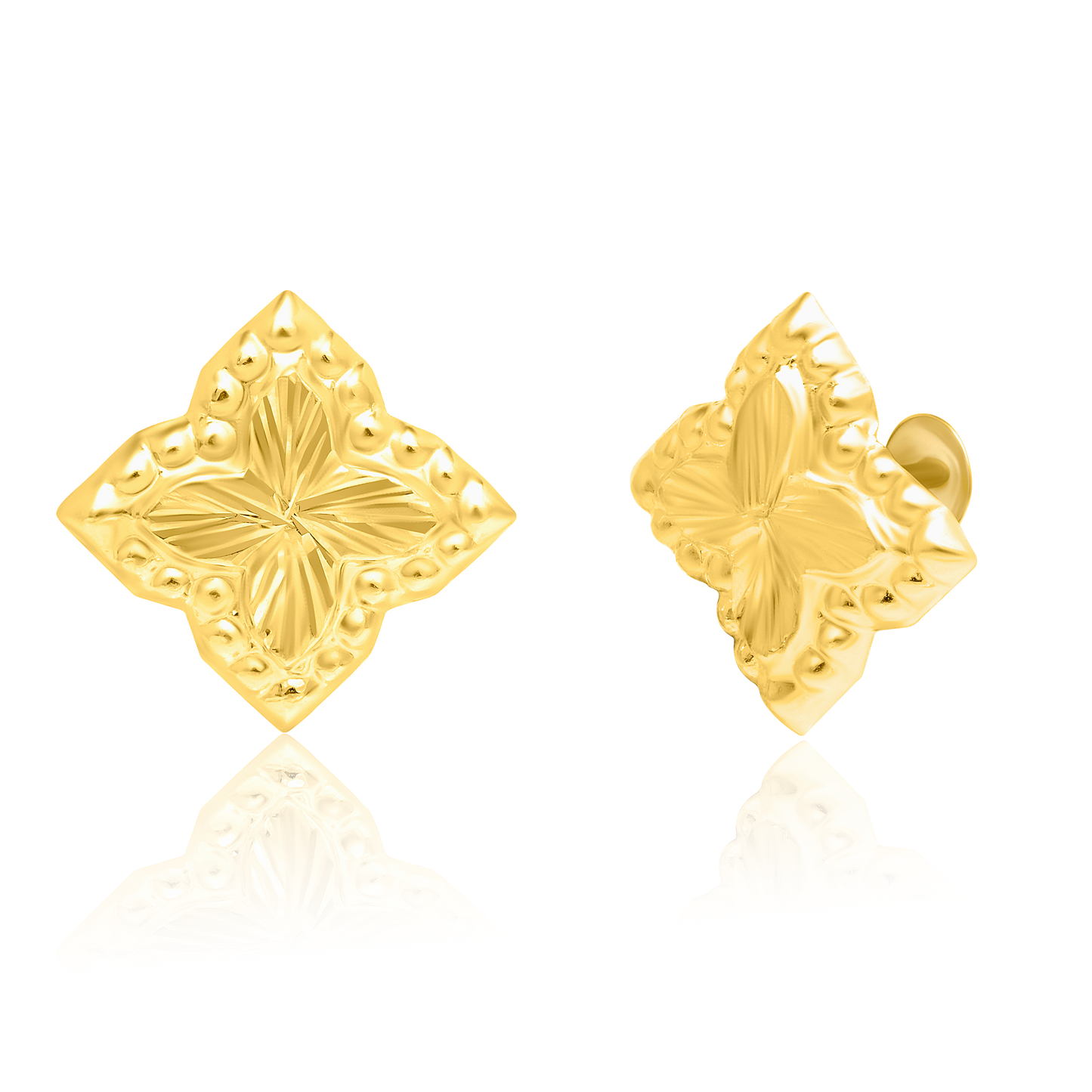 18K Pure Gold Flower Screw Earrings