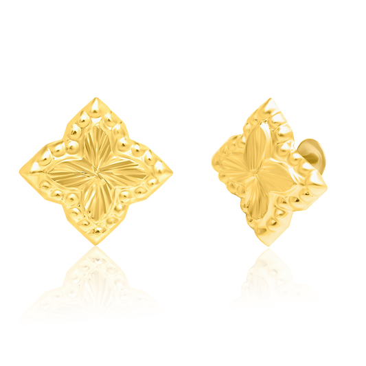 18K Pure Gold Flower Screw Earrings