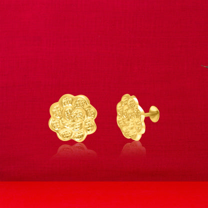 18K Pure Gold Flower Screw Earring Set