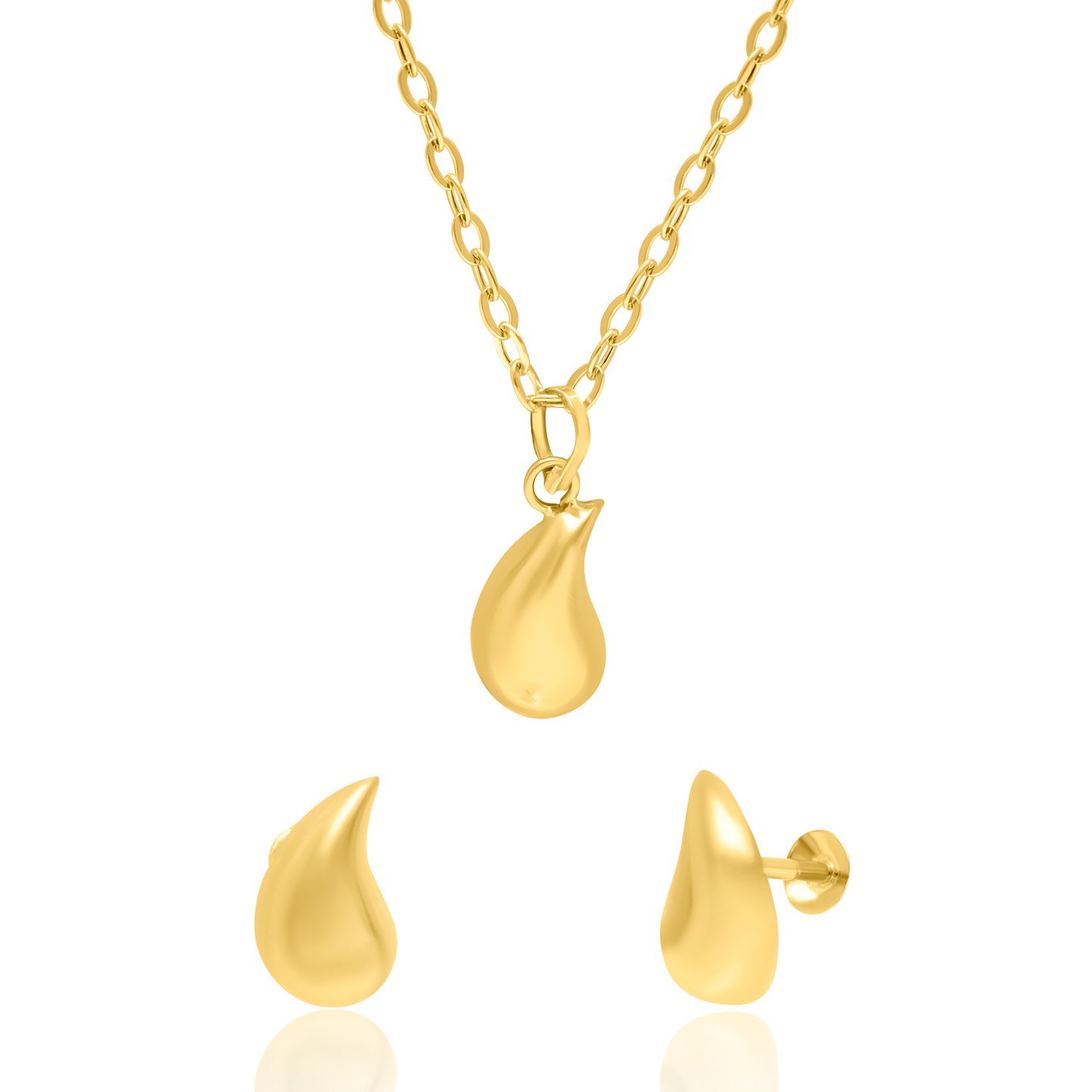 18K Pure Gold Curved Drop Jewelry Set