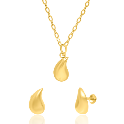 18K Pure Gold Curved Drop Jewelry Set