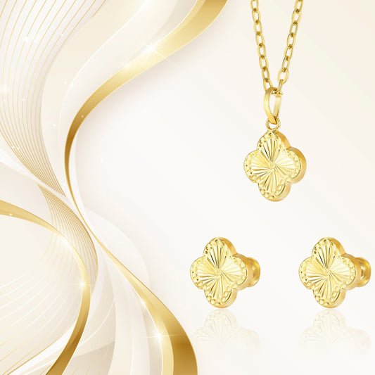18K Pure Gold Flower Screw Jewelry Set
